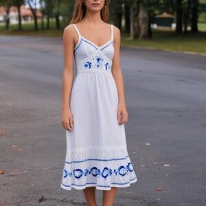 Spencer Jeremy Embroidered Bohemian Cottagecore Gardencore Midi Dress Size Small